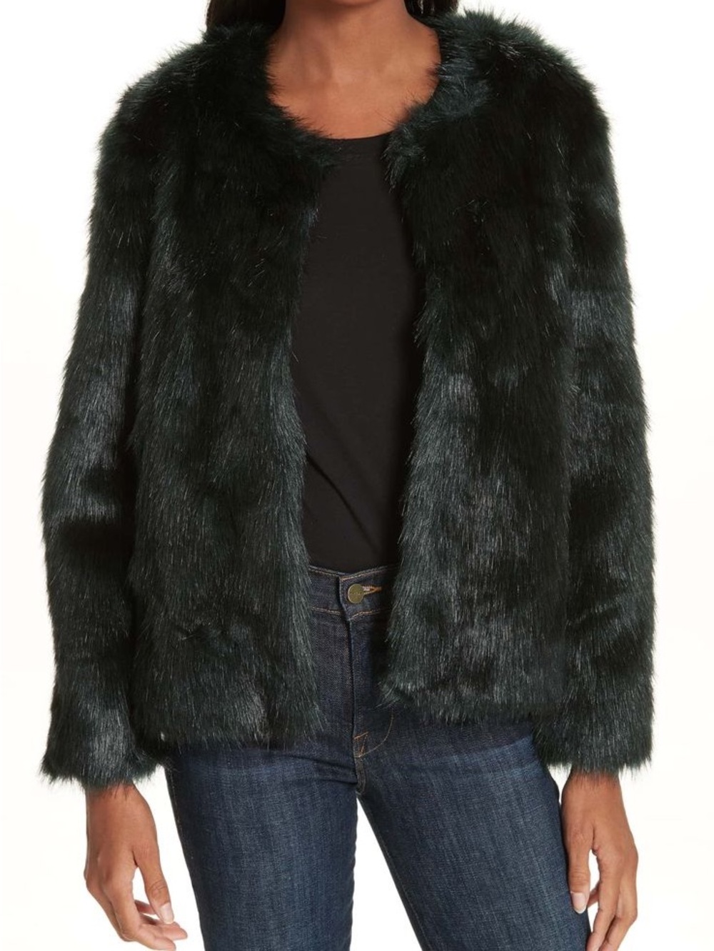 ba&sh Black/Dark Green Faux Fur Teddy Jacket